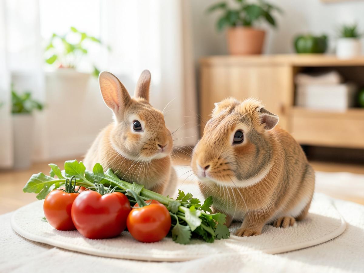 Kaninchen und Meerschweinchen mit frischem Gemüse